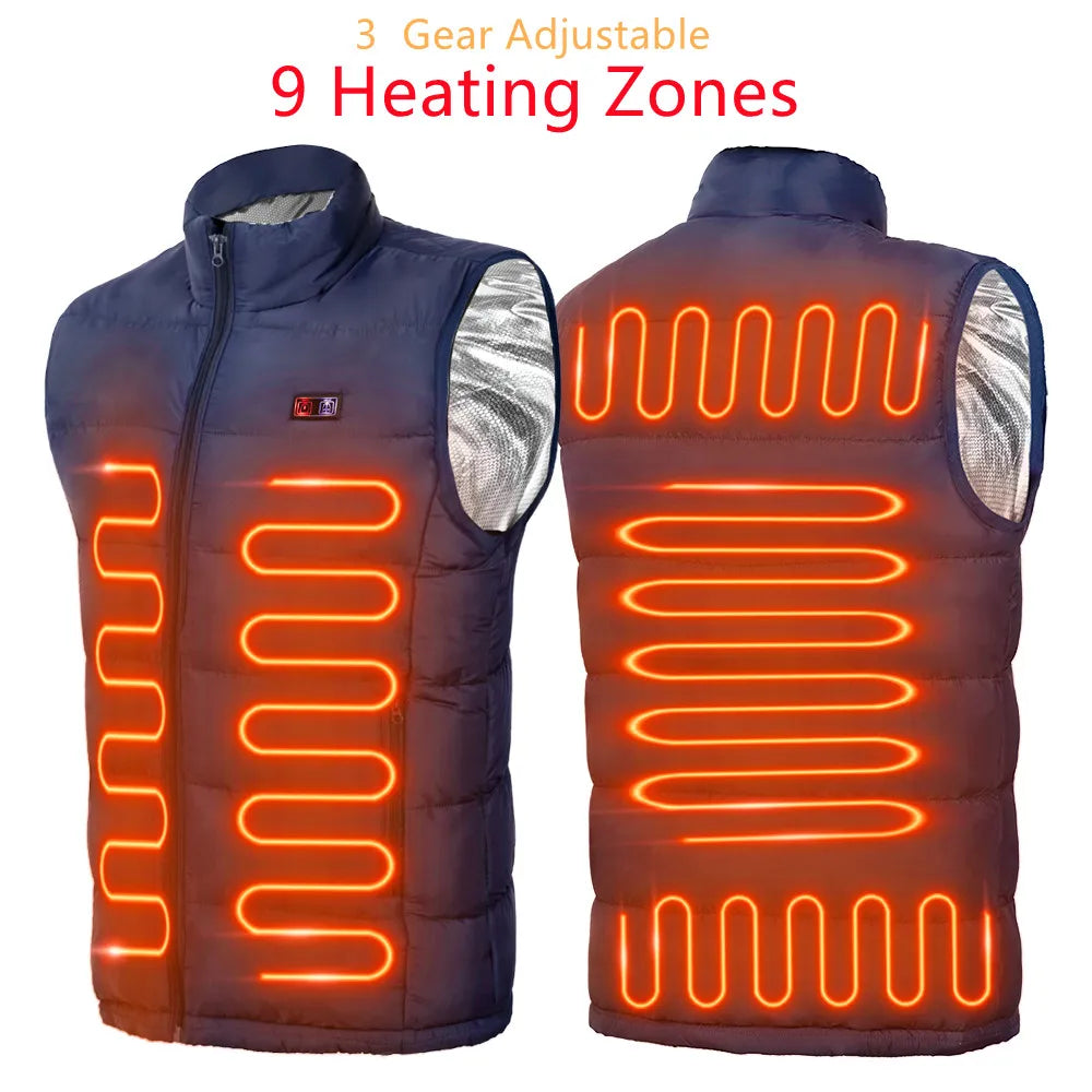 🔌⚡️New🔋9 Places 🔥Heated🔥Vest Men Women Usb Heated Jacket Heating Thermal Clothing🔥🔥