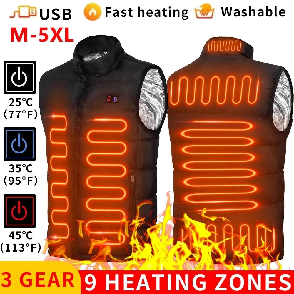 🔌⚡️New🔋9 Places 🔥Heated🔥Vest Men Women Usb Heated Jacket Heating Thermal Clothing🔥🔥