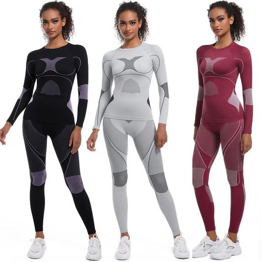 Women Girl Skiing Underwear Set Fitness Workout Thermal Gym Ski Snowboarding Sport Running Yoga Exercise Suit Long Johns 01