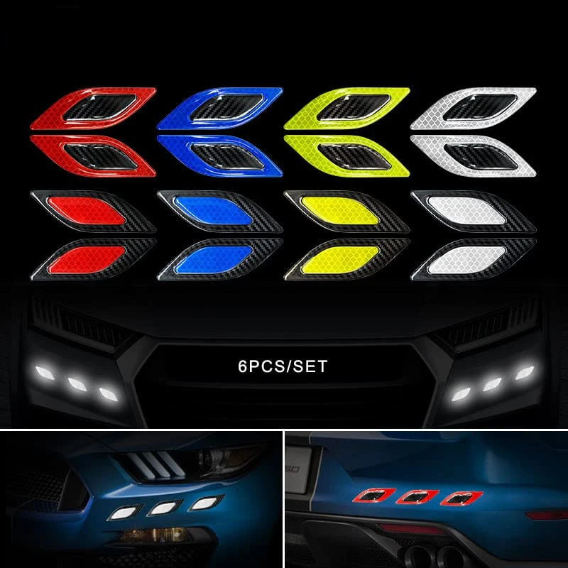 6Pcs/Set Car Reflective Carbon Fiber Bumper Strips Safety Warning Tape Safety Warning Sticker Auto Moto Exterior Accessories