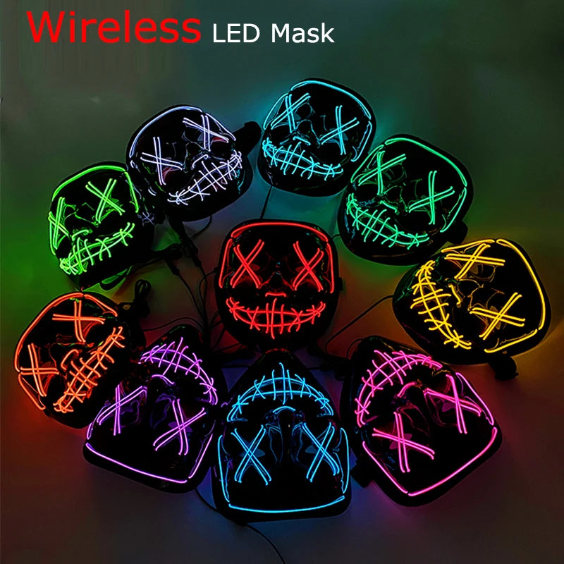 Wireless Halloween Neon Mask Led Mask Masque Masquerade Club Masks Light Glow In The Dark Horror Masks Cosplay Costume Supplies