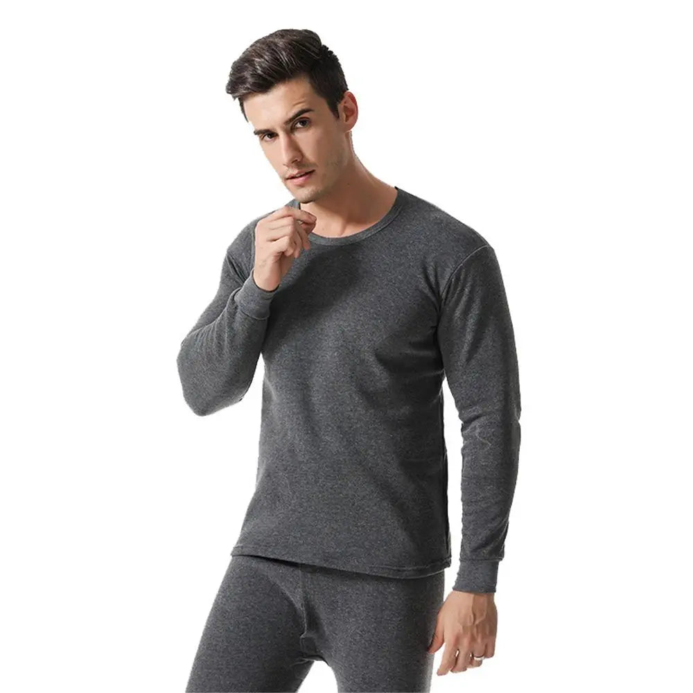 Winter Men Thermal Underwear Set Soft Cotton Fleece-lined Warm Panels Long Johns Top & Bottom Set Thermo Clothing Pajamas