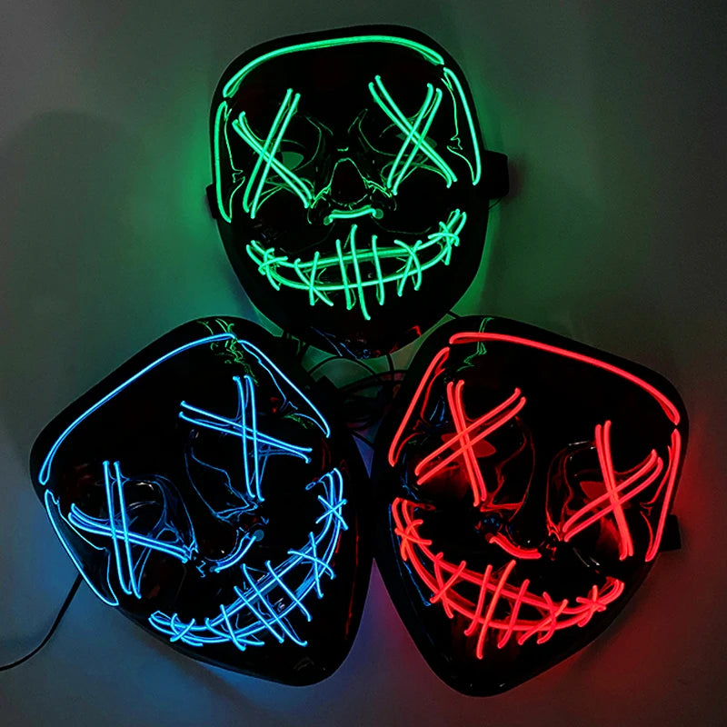 Wireless Halloween Neon Mask Led Mask Masque Masquerade Club Masks Light Glow In The Dark Horror Masks Cosplay Costume Supplies