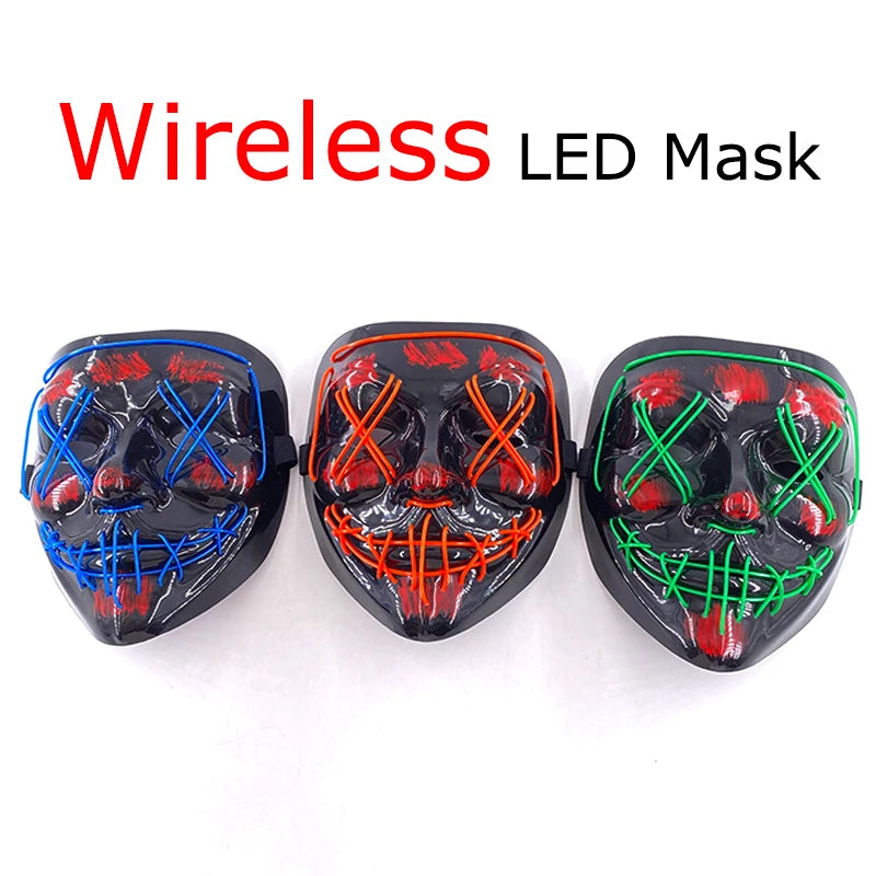 Wireless Halloween Neon Mask Led Mask Masque Masquerade Club Masks Light Glow In The Dark Horror Masks Cosplay Costume Supplies