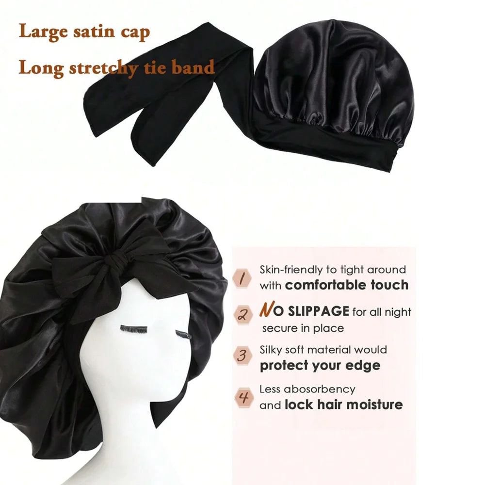 🎀Satin🎀 Bonnet Silk Bonnet Adjustable Bonne For Sleeping Hair Bonnet With Tie Band Bonnets For Women Men