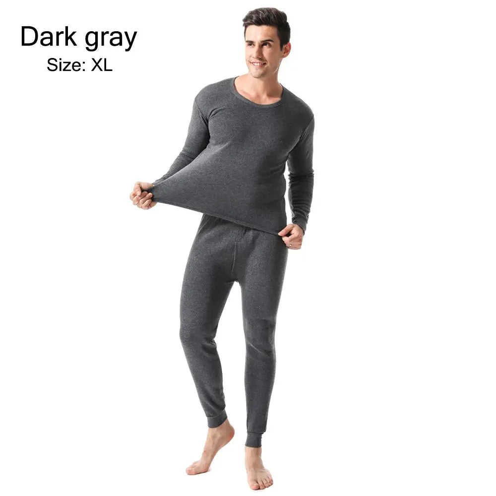 Winter Men Thermal Underwear Set Soft Cotton Fleece-lined Warm Panels Long Johns Top & Bottom Set Thermo Clothing Pajamas