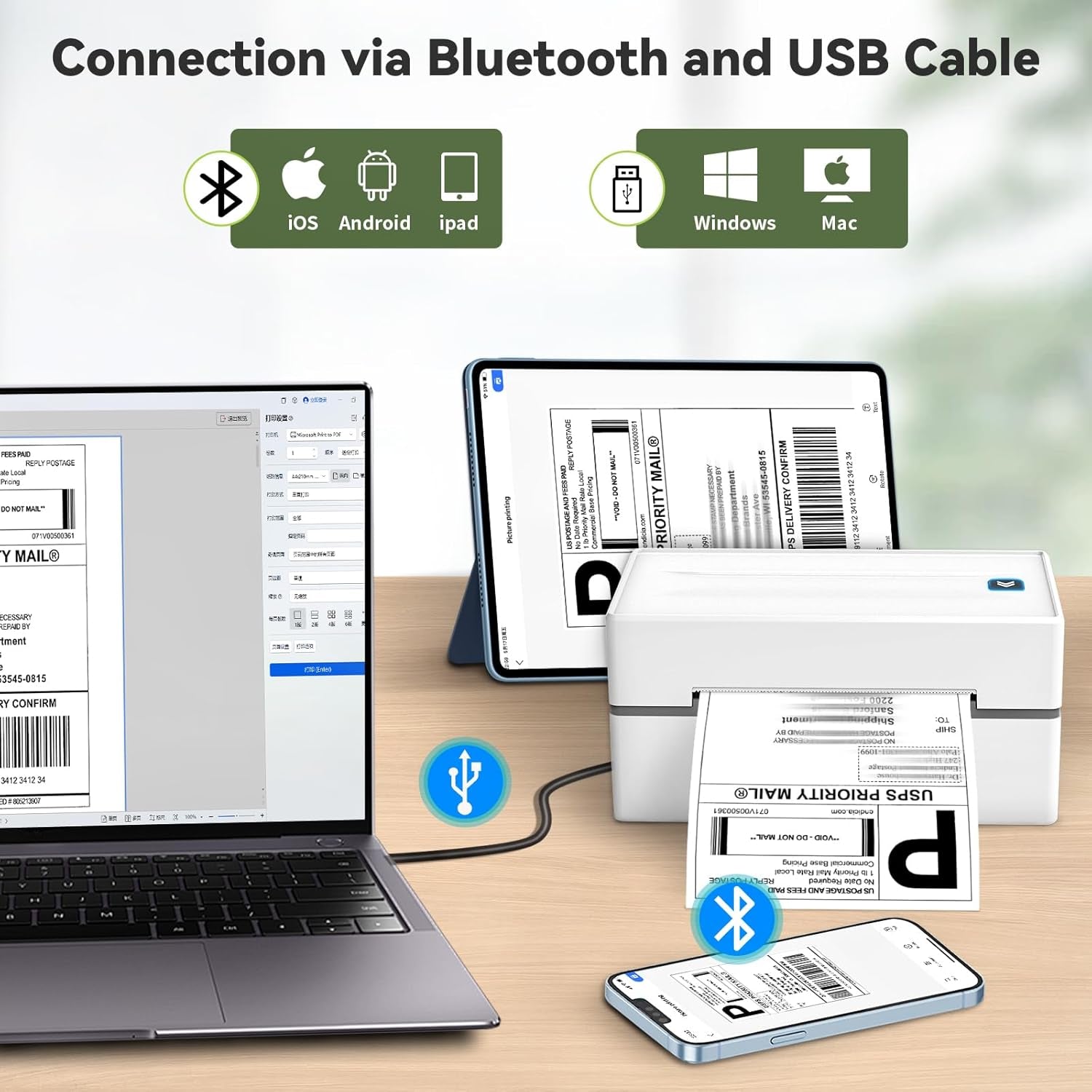 Bluetooth Thermal Shipping Label Printer, Wireless 4X6 Shipping Label Sticker Printer for Small Business and Office, Compatible with Android&Ios Windows, Used for Amazon, Shopify, Etsy USPS